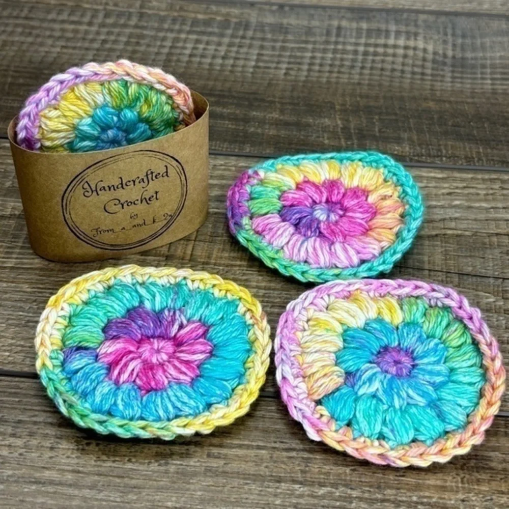 Handcrafted Crochet Scrubbies Face Round Makeup Remover Set Cotton Yarn